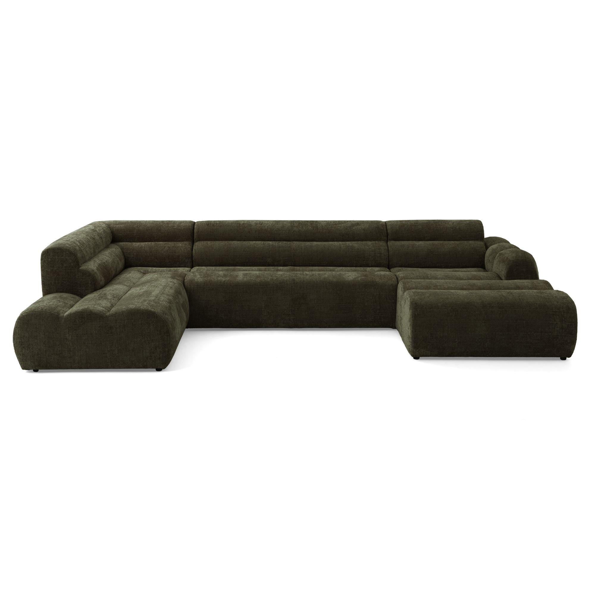 6-SITZER modulares Wohnlandschaft U XXL VEER SET 4 Links, 368 x 190 cm, Chenille Webstoff Grün - Schwarz/Grün, Holz/Kunststoff (368/75/190cm) - Muffo