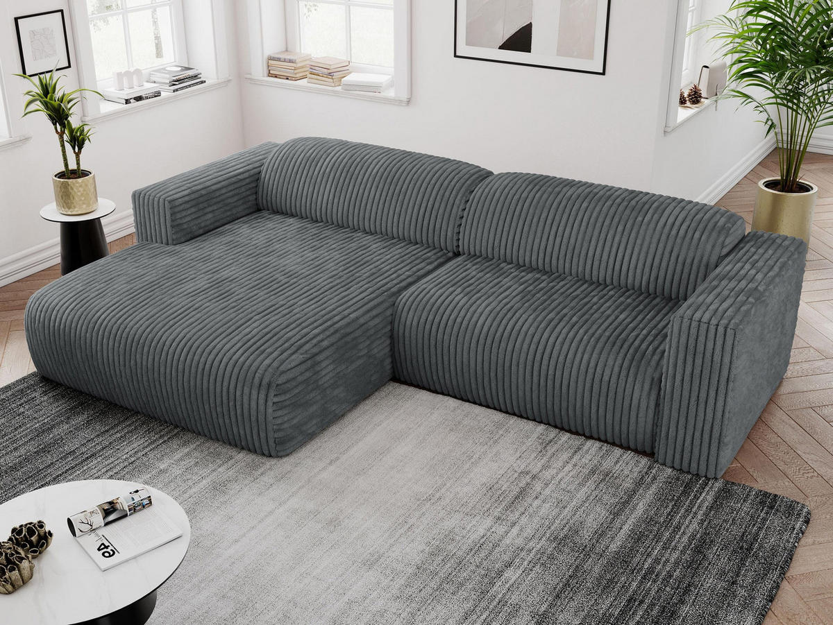 ECKSOFA PASADENA Dunkelgrau Cord - Links Seite - Dunkelgrau/Schwarz, Kunststoff/Textil (288/180cm) - MKS