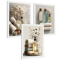 POSTER 3er-Set dekorative Badezimmer-Wandbilder und für Waschbecken, Dusche, WC mit Flaschen, Badesalz und Handtüchern, Naturstil Weißer Rahmen A3 - Weiß, Papier (42/29.7/3cm) - Nacnic