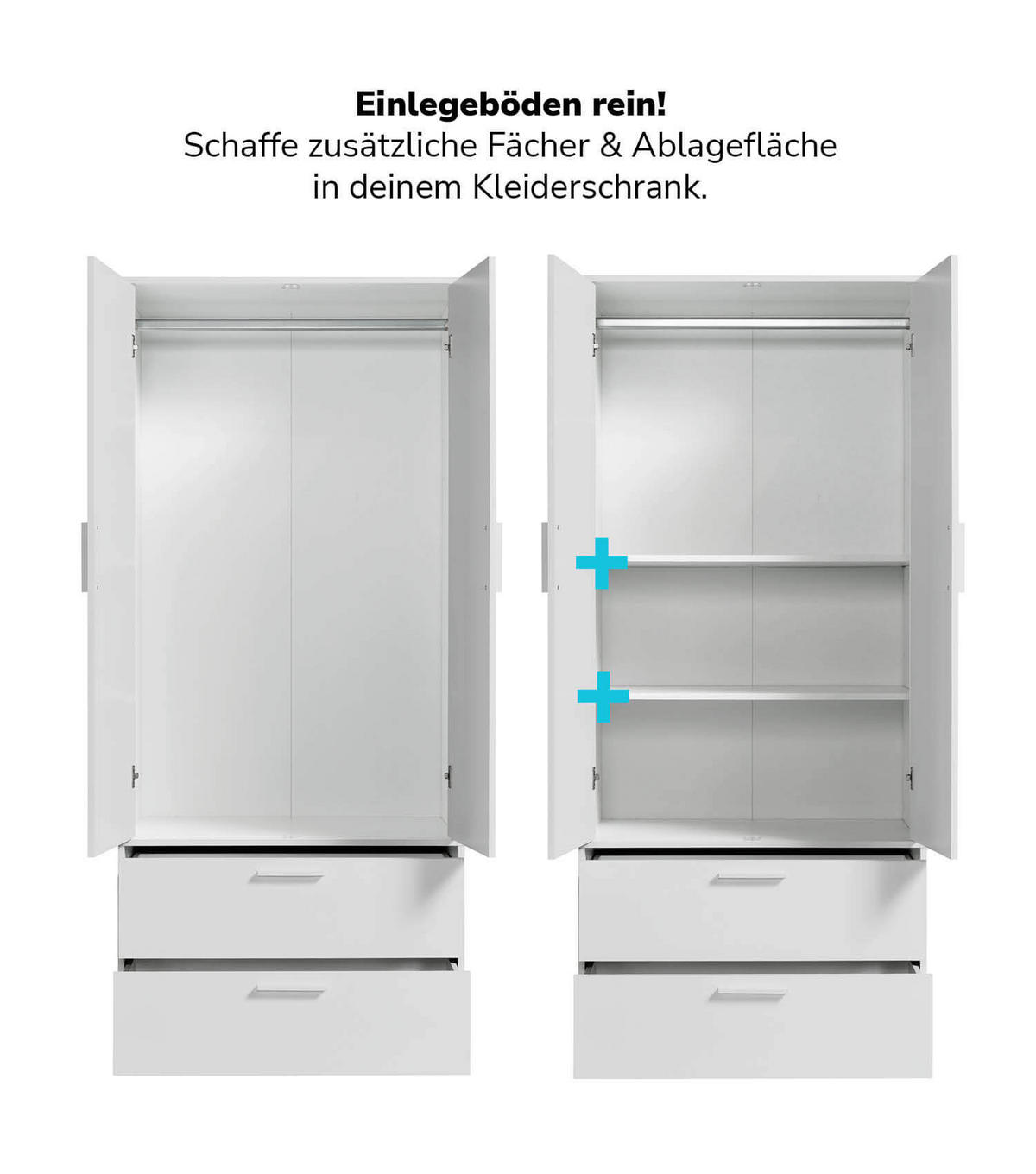 EINLEGEBÖDEN 2er-Set Der Aufteiler - Weiß, Holzwerkstoff (76.5/1.5/47.5cm) - Mokebo