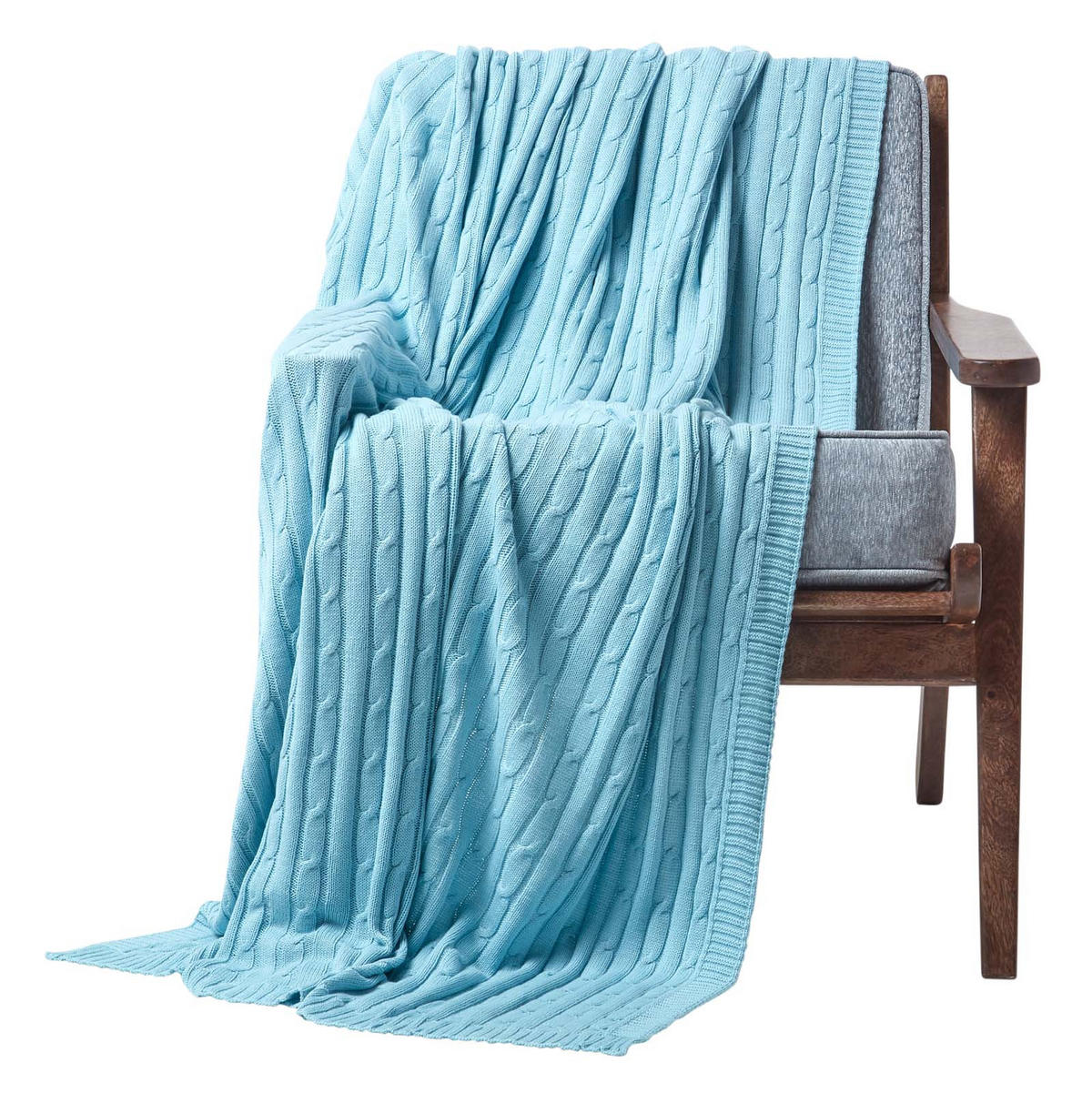STRICKDECKE 150/200 cm, Baumwolle mit Rautenmuster - Hellblau, Textil (150/200cm) - Homescapes