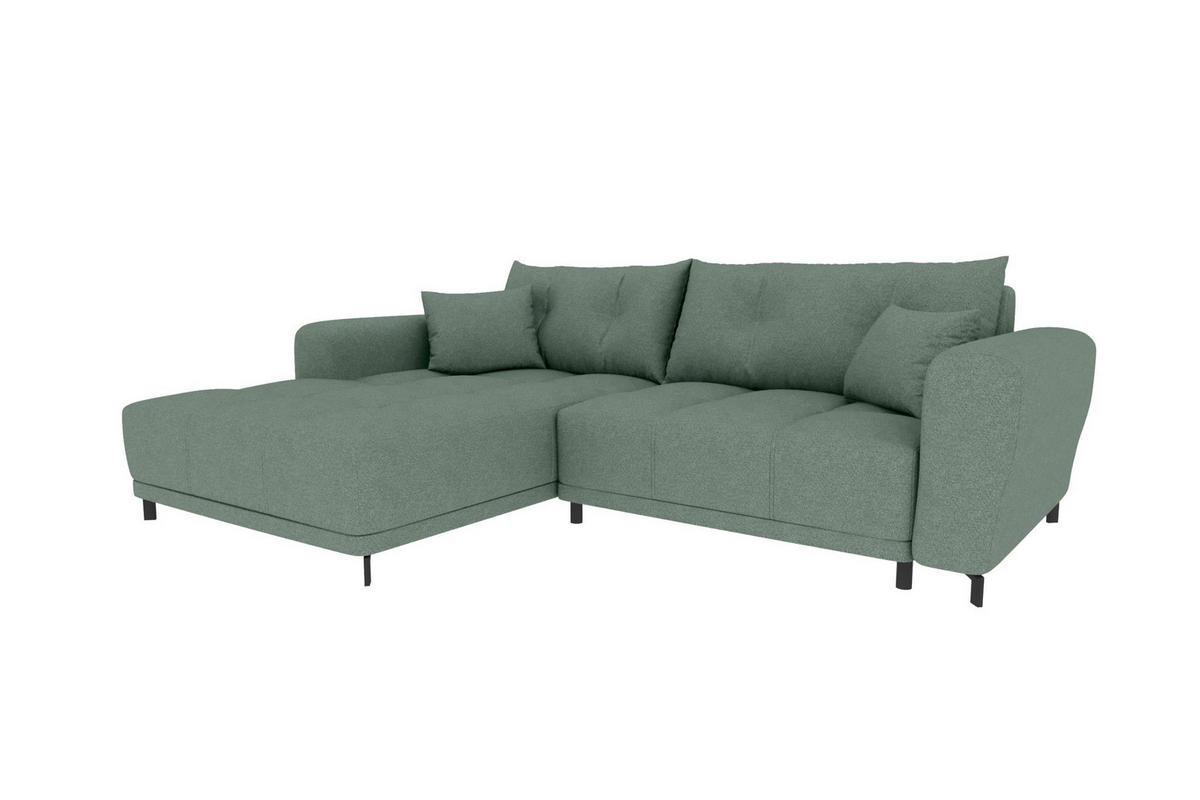 ECKSOFA Massimo Strukturstoff Salbeigrün inkl. Schlaffunktion Links - Salbeigrün/Schwarz, Textil/Metall (246/177cm) - 99rooms
