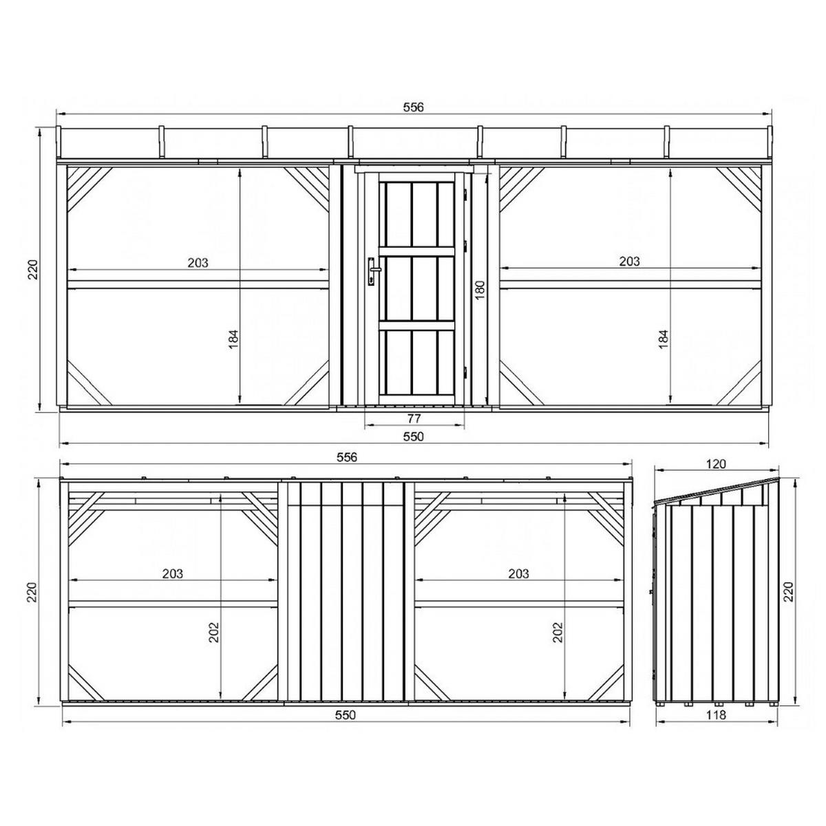 TIMBELA M986-CAVERN STEEL Dvojitý Prístrešok na Drevo s Úložným Priestorom 6,49 m², dve zóny na palivové drevo s celkovou kapacitou ~8,8 m³ - sivá, drevo (118/220/550cm) - Timbela