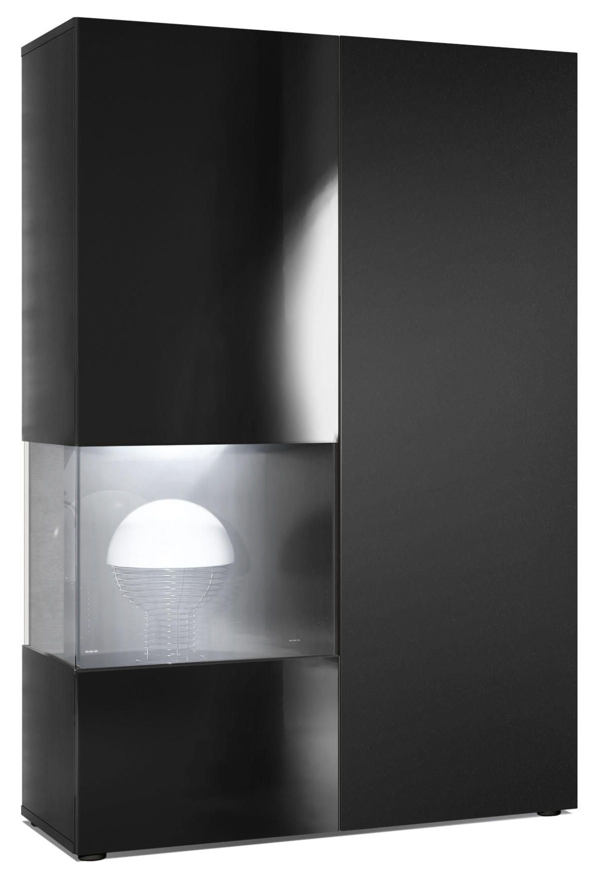 VITRINE Morena Tür und Einsatz in Schwarz Matt - Schwarz, Holzwerkstoff (91.5/136.5/37cm) - Vladon