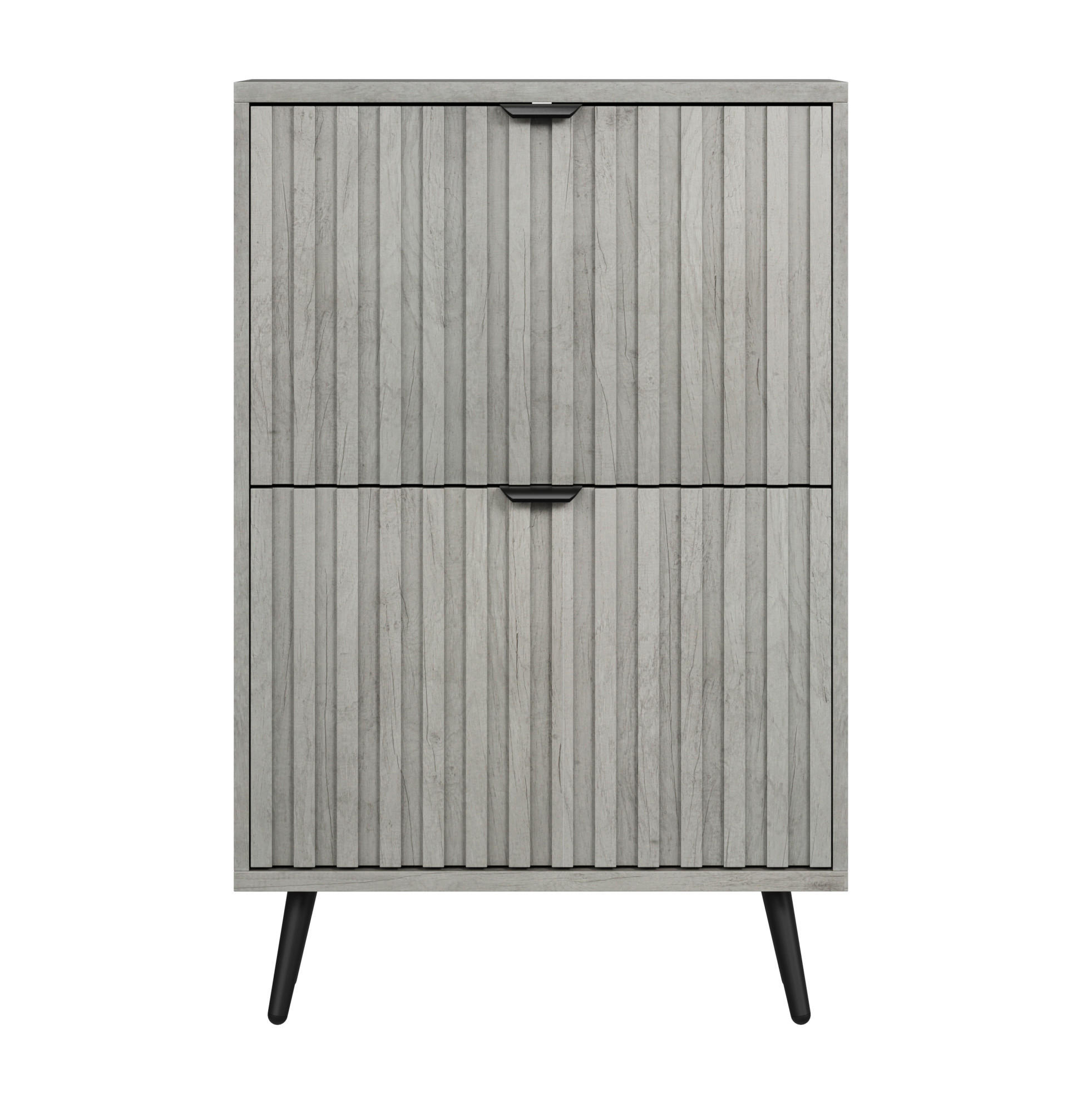 SCHUHSCHRANK 60/24/94 cm grau aus MDF und Holzwerkstoff mit 2 Klappen und Rillendesign - Grau, Holzwerkstoff (60/94/24cm) - OKWISH