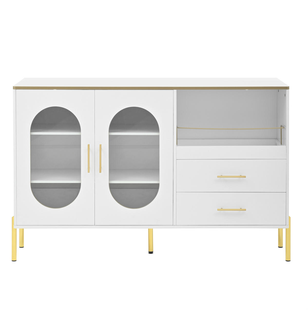 SIDEBOARD 140/38/90 cm aus MDF mit 2 Schubladen und Glastüren Weiß - Weiß, Holzwerkstoff (140/90/38cm) - Modenvie
