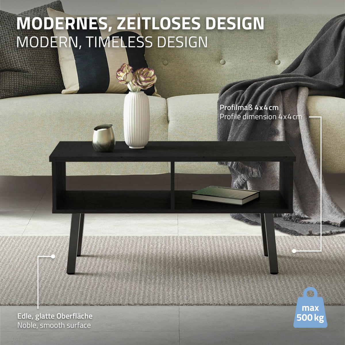 TISCHBEINE 4er Set I-96GRAD-Design H:30 cm Dunkelgrau 4x4 cm - Dunkelgrau, Metall (4/30/4cm) - ML-DESIGN