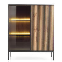 VITRINE Tosena Schwarz / Wotan Eiche mit LED - Schwarz, Holzwerkstoff/Metall (103.5/105.5/39cm) - Selsey