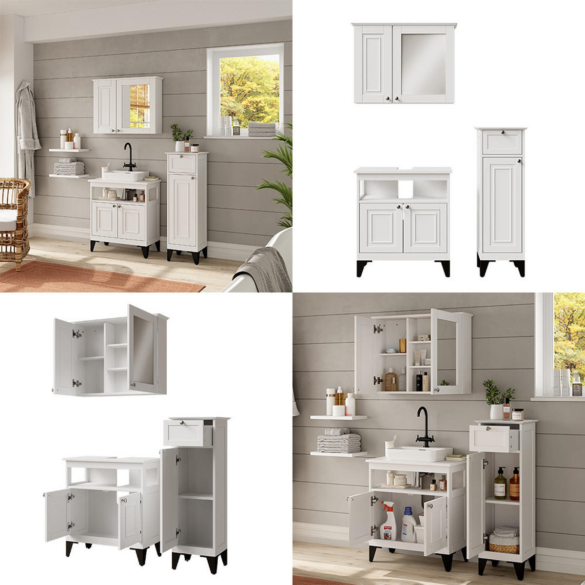 KUPAONSKI SET SA SREDNJIM ORMAROM Vanity Bijela 3 dijela - bijela, drvni materijal (60/65/30cm) - Vicco