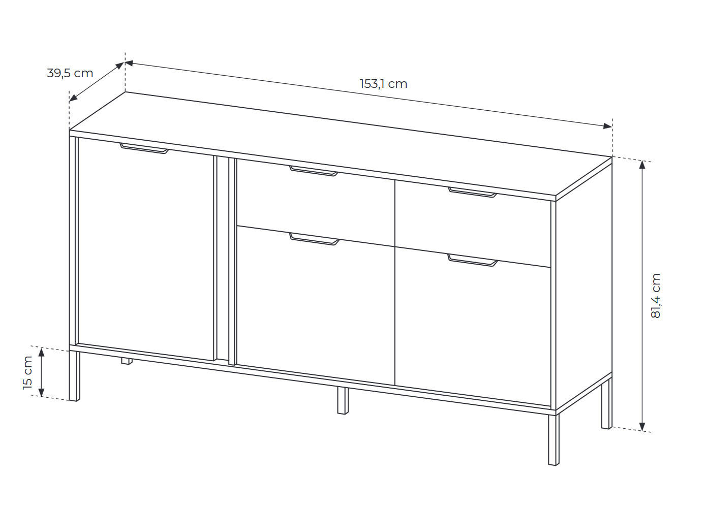 Thumbnail - Feldmann-Wohnen Sideboard, Anthrazit, Holz, 3 Fächer, 2 Schubladen, Rechteckig, 153.1x81.4x39.5 cm, Wohnzimmer, Kommoden...