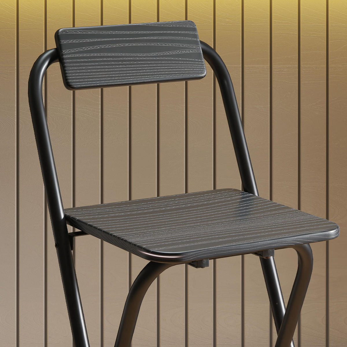 BARHOCKER 2er-Set DE-14767 klappbar mit Rückenlehne und Fußstütze Schwarz - Schwarz, Metall (37/87/45cm) - ComfortXL