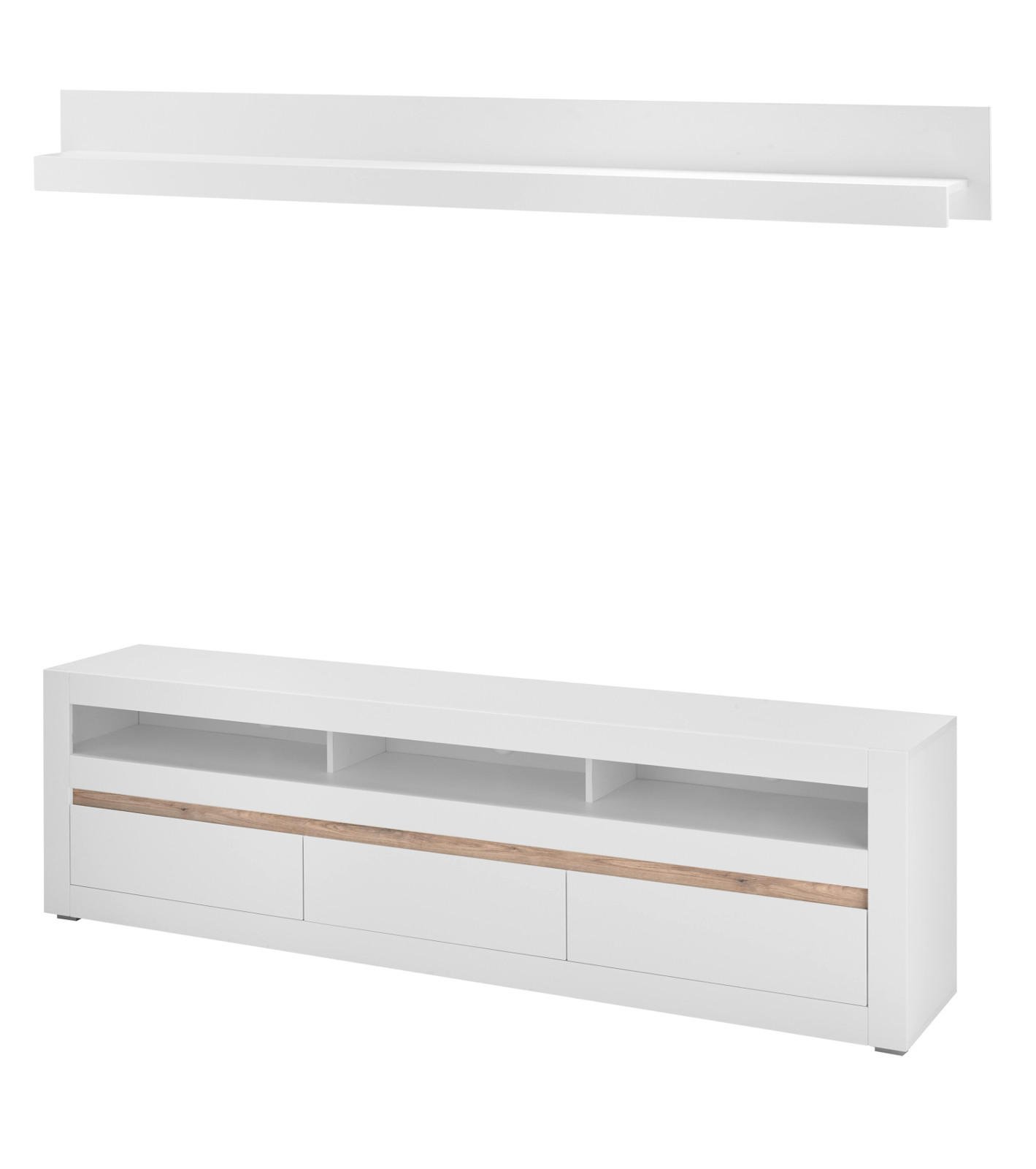 WOHNZIMMER-SET Wandboard weiß matt, Evoke Eiche, Set 2-teilig 217 cm - Eichefarben/Silberfarben, Holz/Holzwerkstoff (217/180/42cm) - Furn.Design