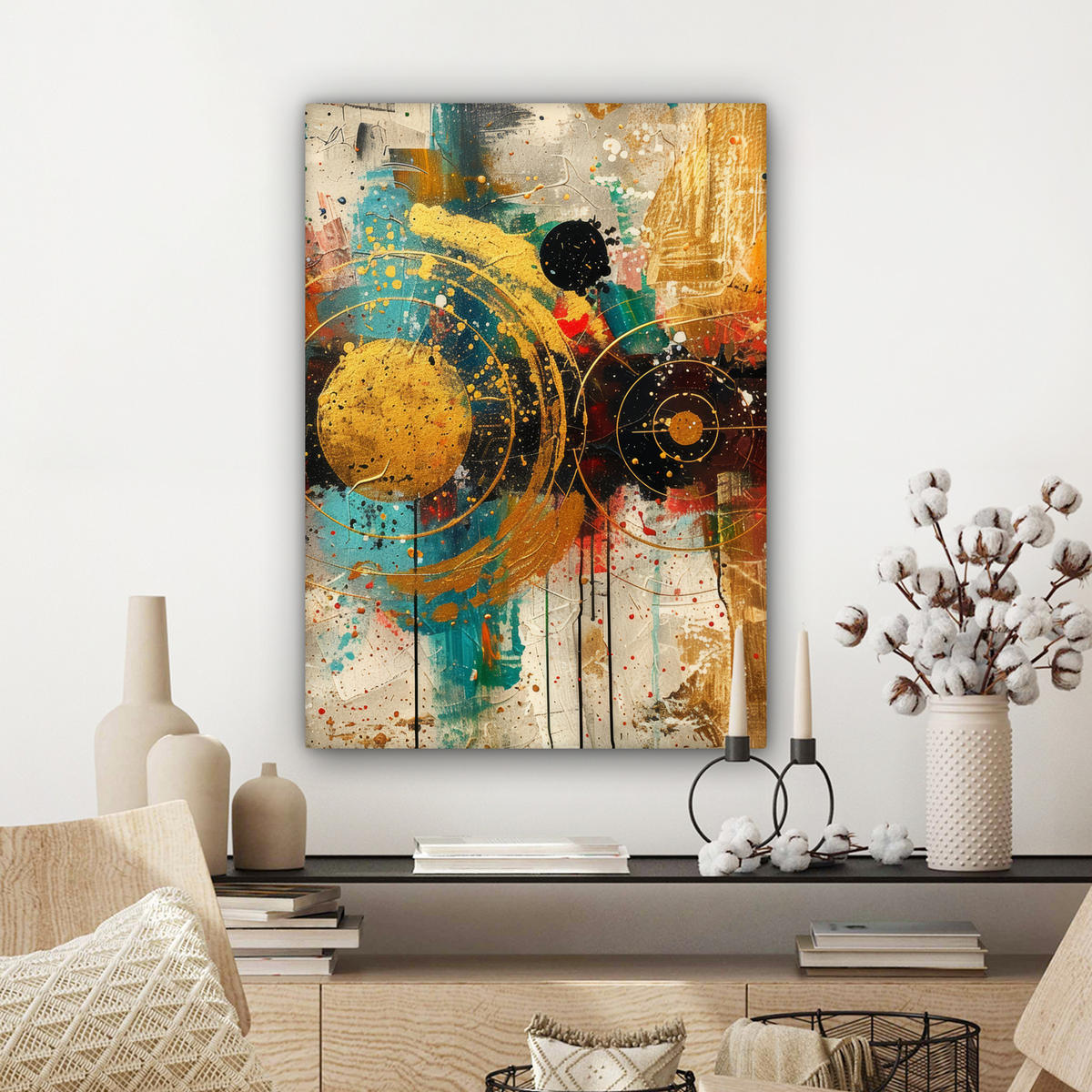 OBRAZ NA PLÁTNE Abstraktné - umenie - zlaté - moderné 60x80 cm - viacfarebná, textil (60/80cm) - MuchoWow