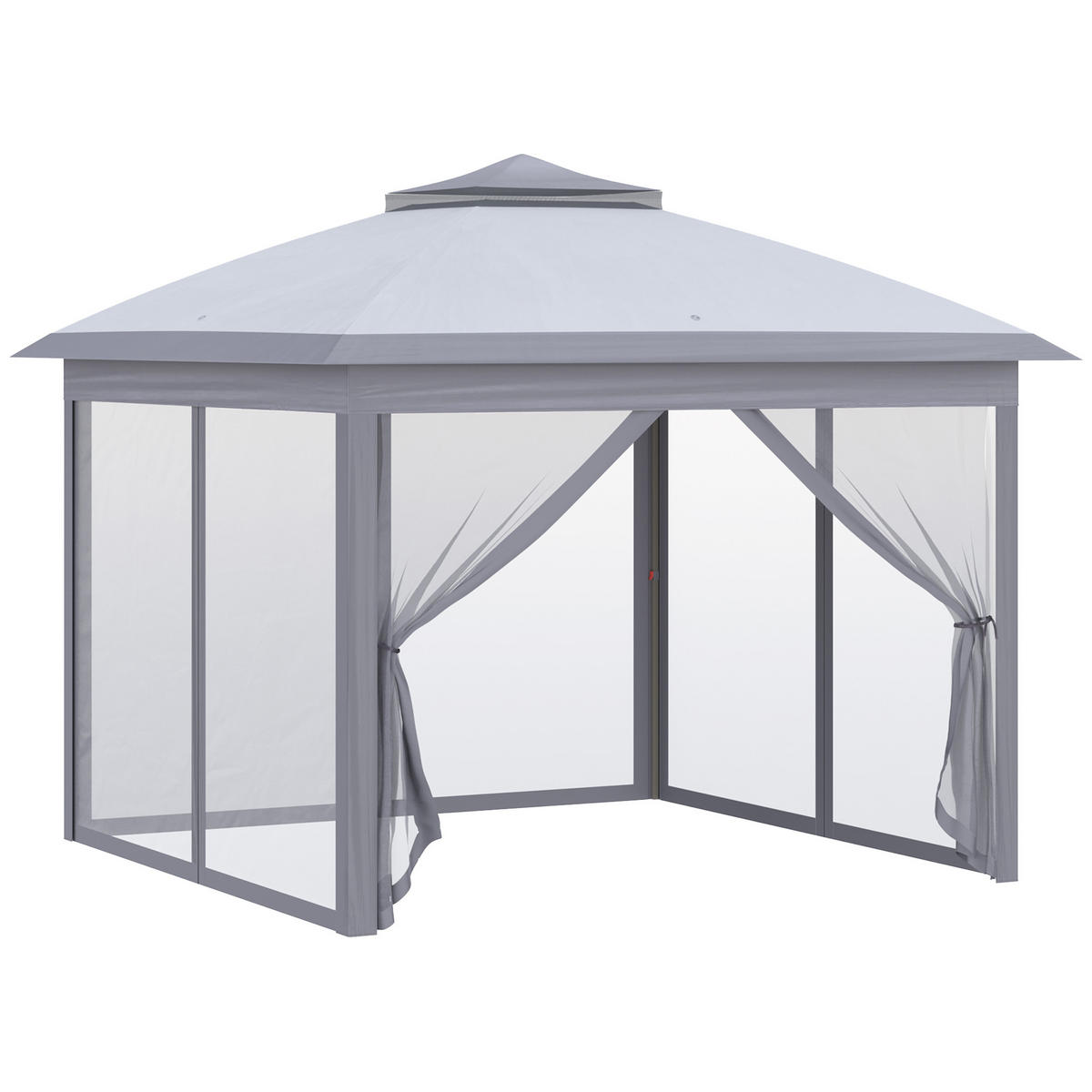 FALTPAVILLON, Gartenpavillon, Metall und Stoffplane, Netzvorhänge, Entwässerungslöcher, 330L x 330B x 288H cm, Grau - Grau, Metall (330/288/330cm)