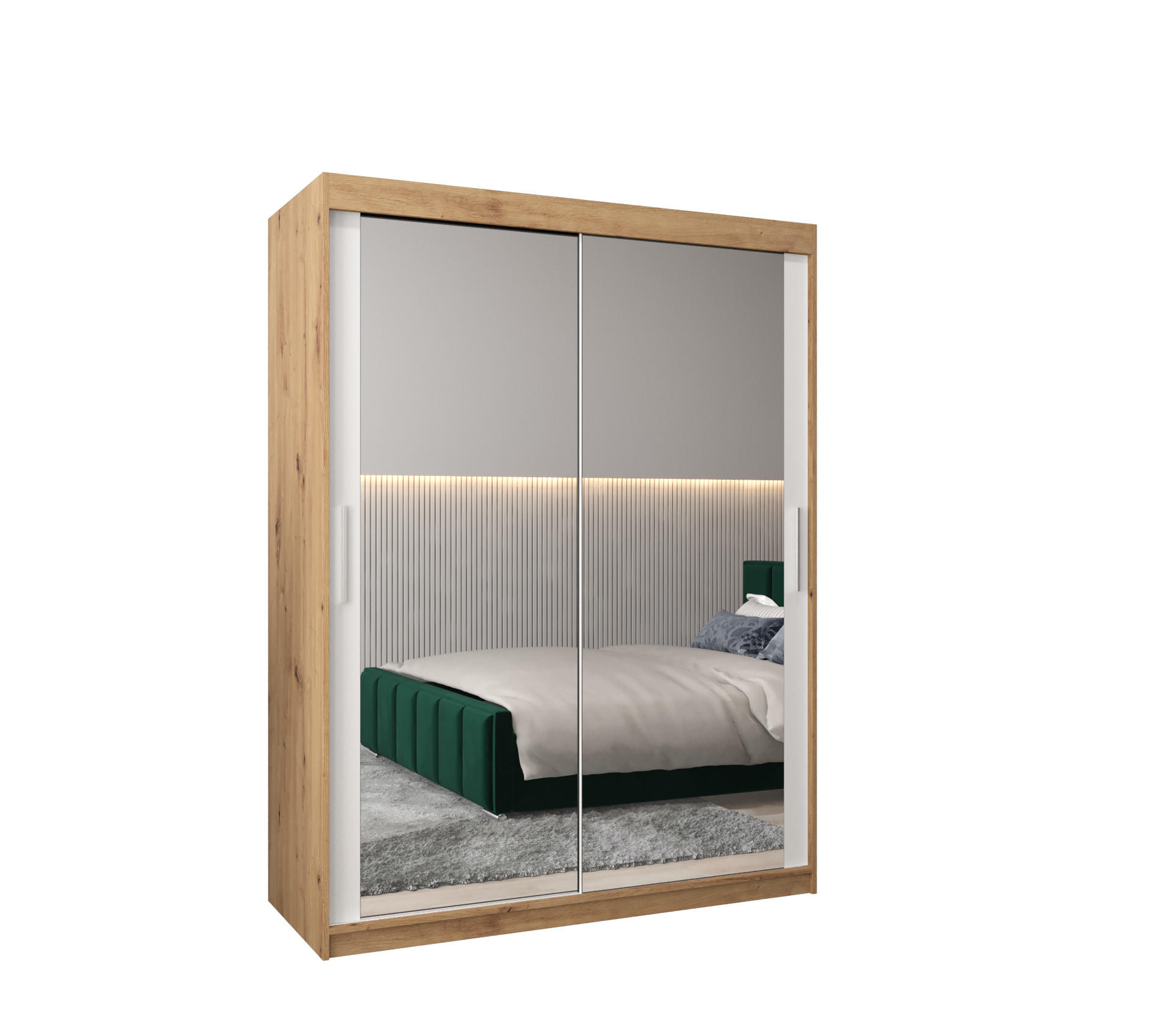 Abiks Möbel Schwebetürenschrank Eiche Artisan 150x200x62 cm