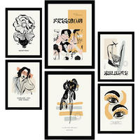 POSTER Set Mit 6 In Schwarzer Tinte Freiheit Kunstdrucke Im Skizzenstil Für Innenarchitektur A3 & A4 Schwarzer Rahmen - Schwarz, Papier (29/3cm) - Nacnic