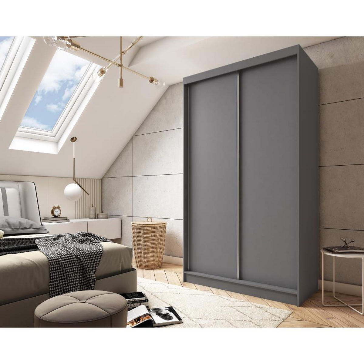 SCHWEBETÜRENSCHRANK Mario 120/216/61 graphit mit Schubladen - Graphitfarben, Holzwerkstoff (120/216/61cm) - Beautysofa