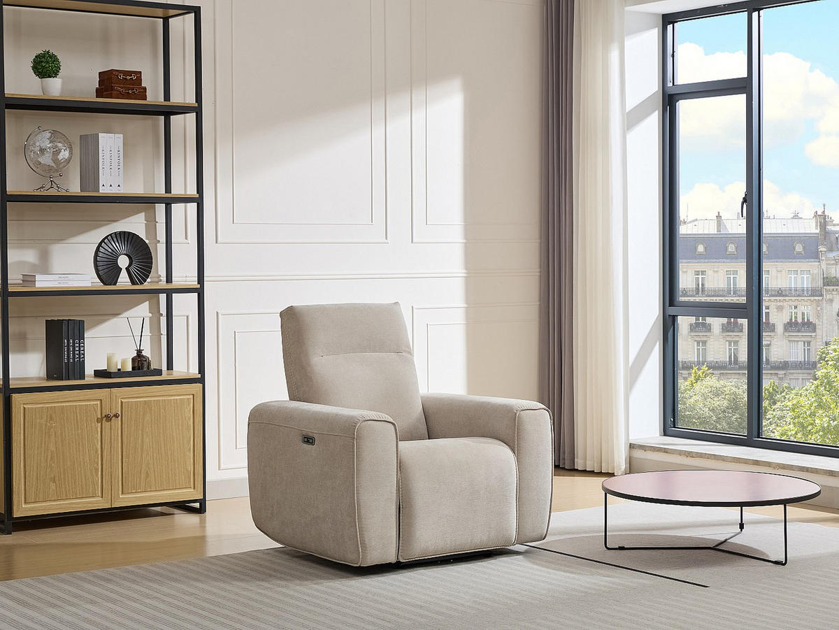 RELAXSESSEL elektrisch - Stoff - Beige - LORGITA - Beige, Textil (102/102/96cm) - Vente-Unique