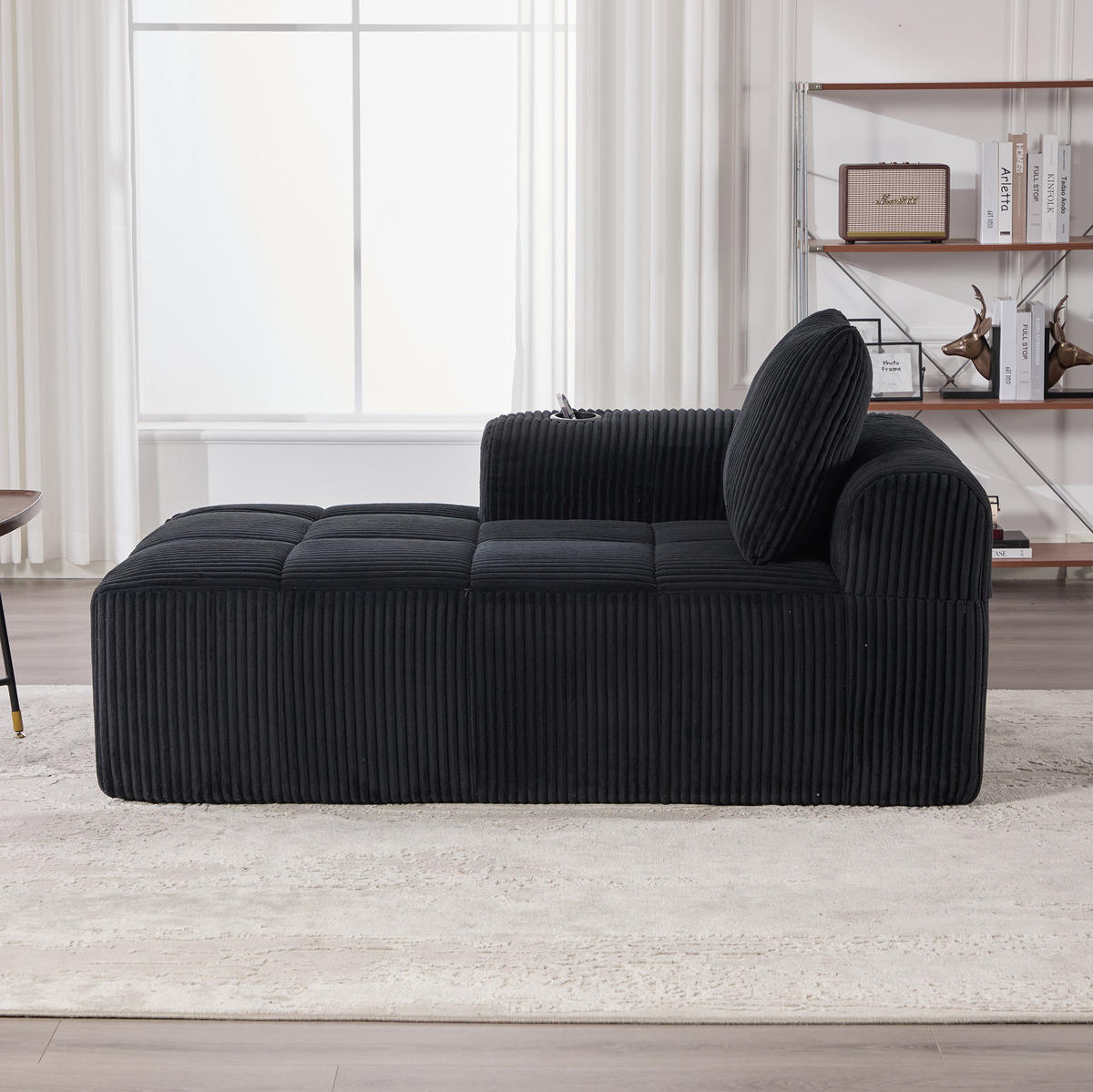 SOFA Cord mit Seitenfächern und Becherhaltern 158/93/61 cm Schwarz - Schwarz, Textil (93/61/158cm) - Redom