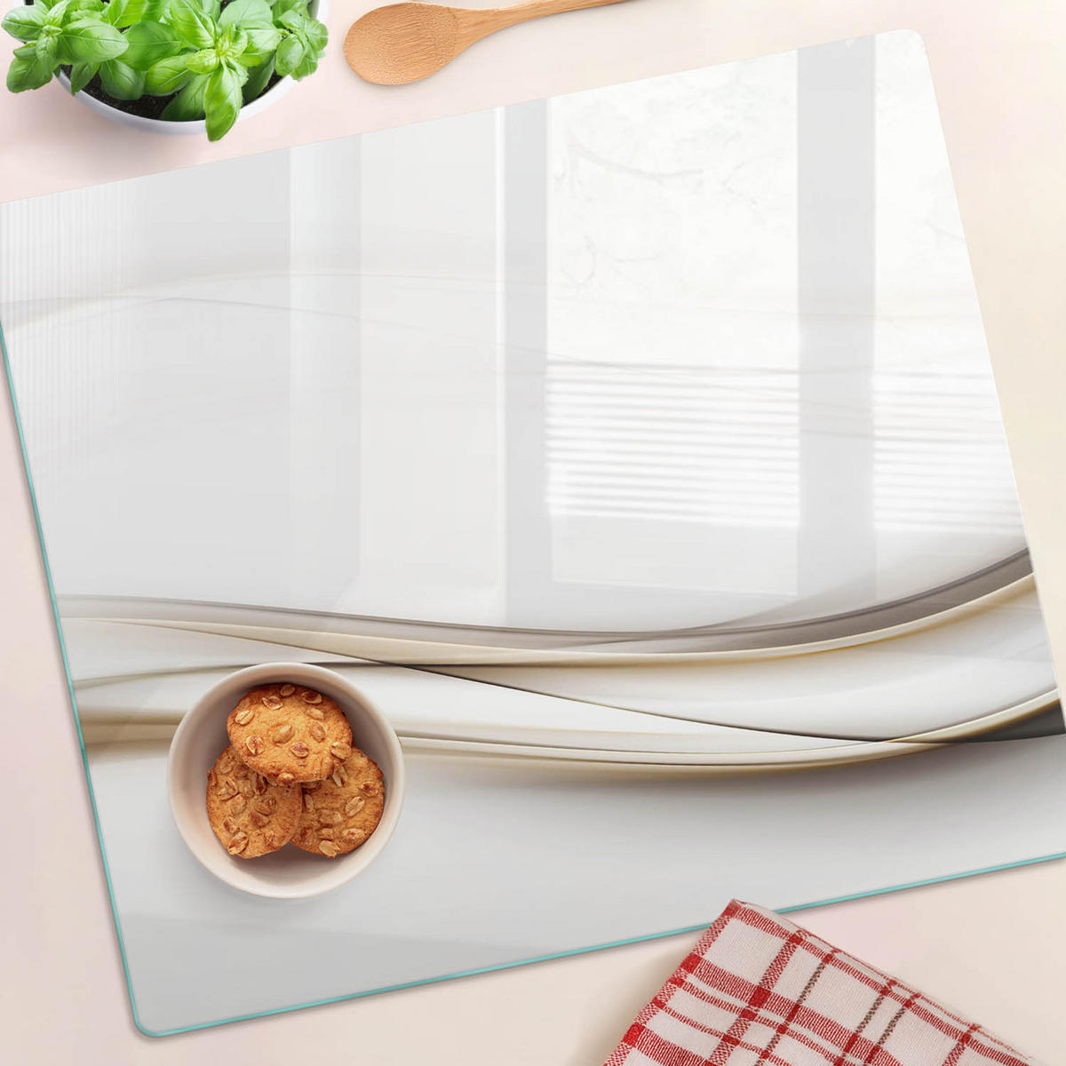 GLASPLATTE 60x52 cm Abstrakte Wellen - Orange, Glas (60/0.4/52cm) - TULUP