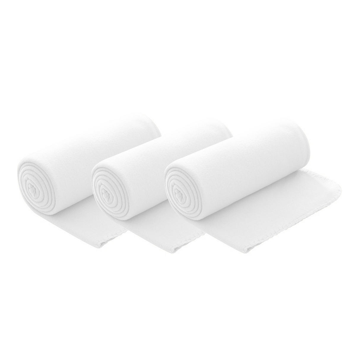 FLEECEDECKE 3er Set weiß 130/160 cm Kettelrand Anti-Pilling - Weiß, Textil (130/160cm) - wometo