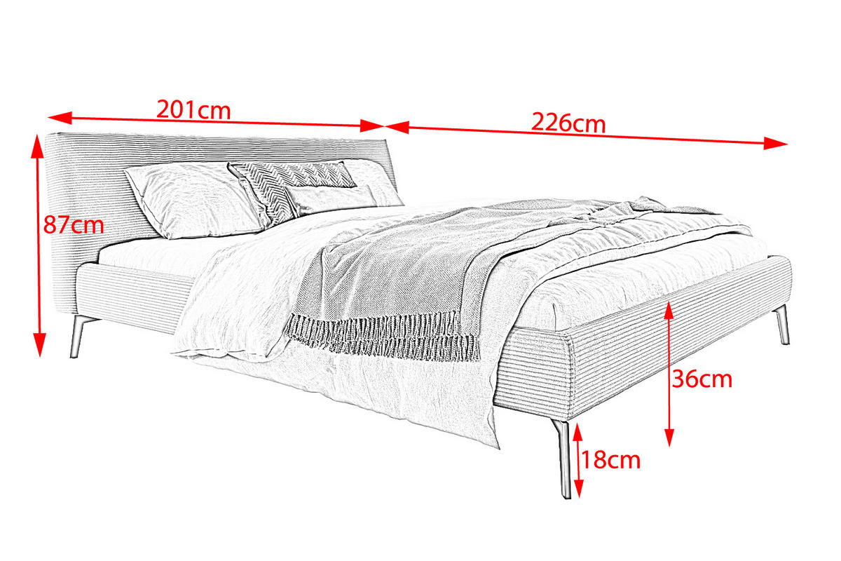 POLSTERBETT VALERIE Grau Cord - Grau, Textil (180/200cm) - KAWOLA