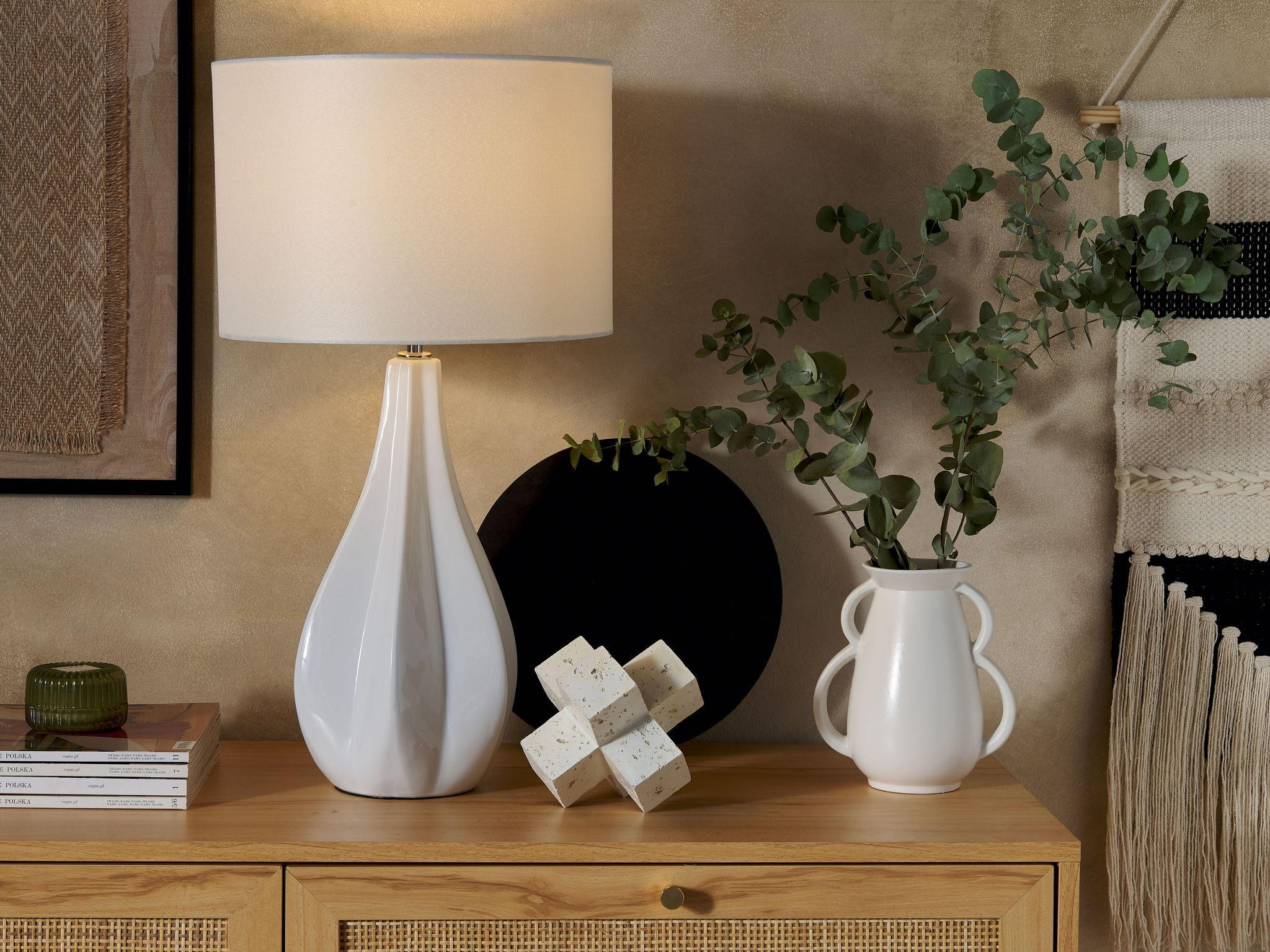 TISCHLAMPE Santee 32/32/60 cm - Weiß, Keramik (32/32/60cm) - Beliani
