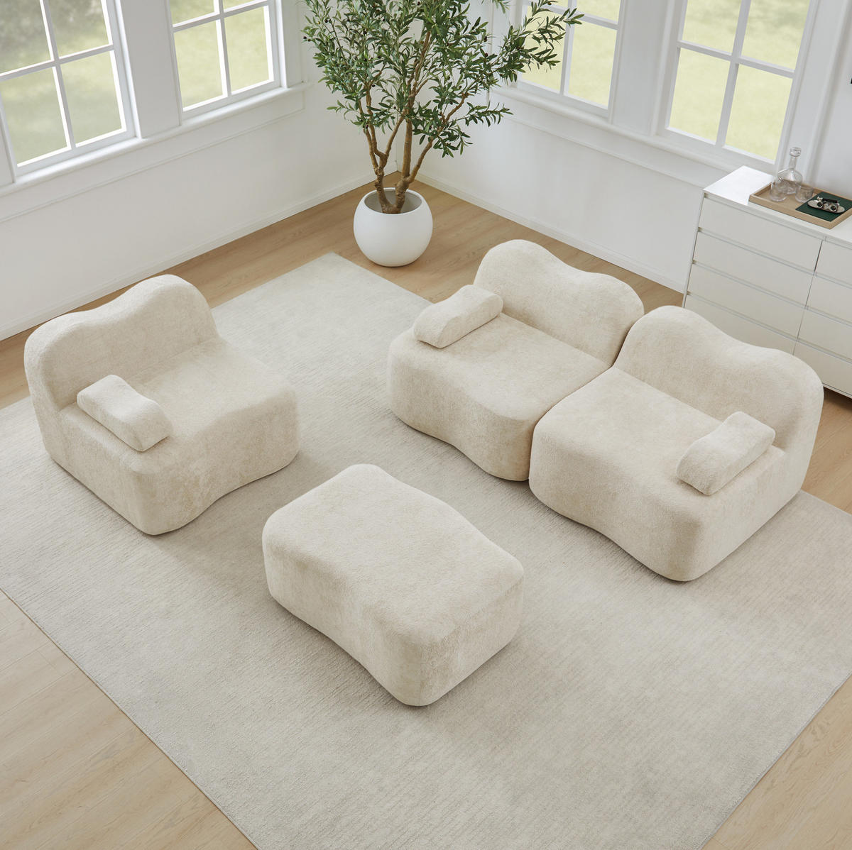 MODULARES Ecksofa mit Ottomane, tiefer Sitzfläche und Samtbezug, Beige - Beige, Textil (288/167cm) - Redom