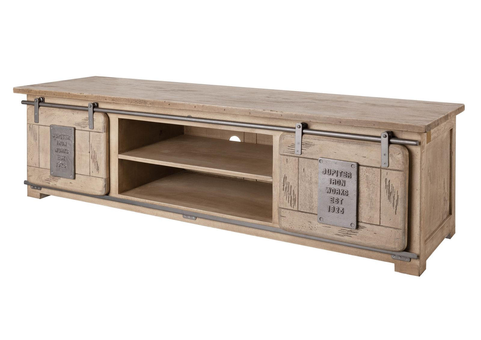 TV-BOARD Mango 180x55x50 whitewash lackiert RAILWAY #335 - Beige, Holz (55/50/180cm) - Massivmoebel24