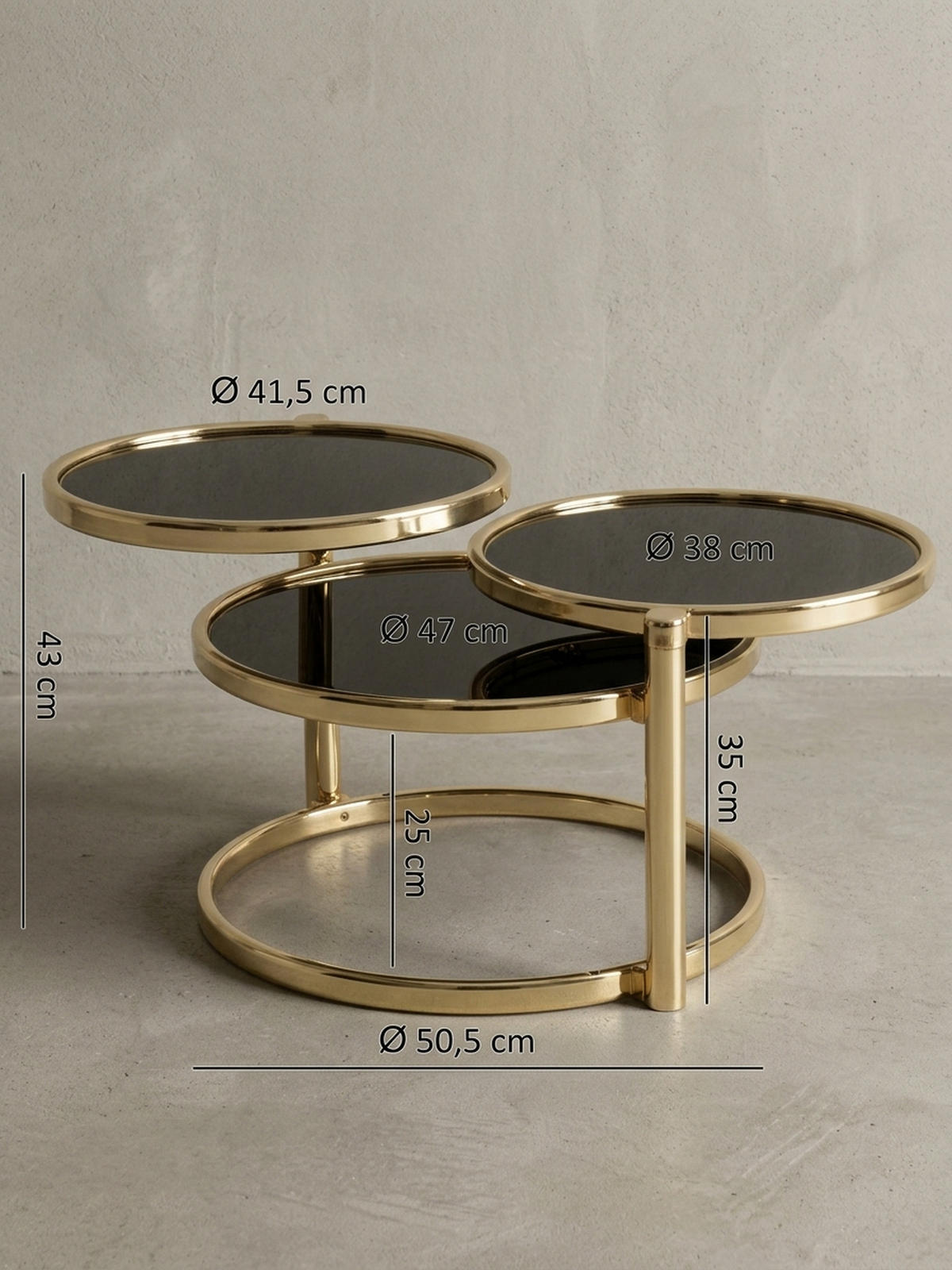 BEISTELLTISCH Glas Stahlgestell Schwenkbare Platten, Gold 58x58x43 cm - Goldfarben, Glas/Metall (58/58/43cm) - KADIMA DESIGN