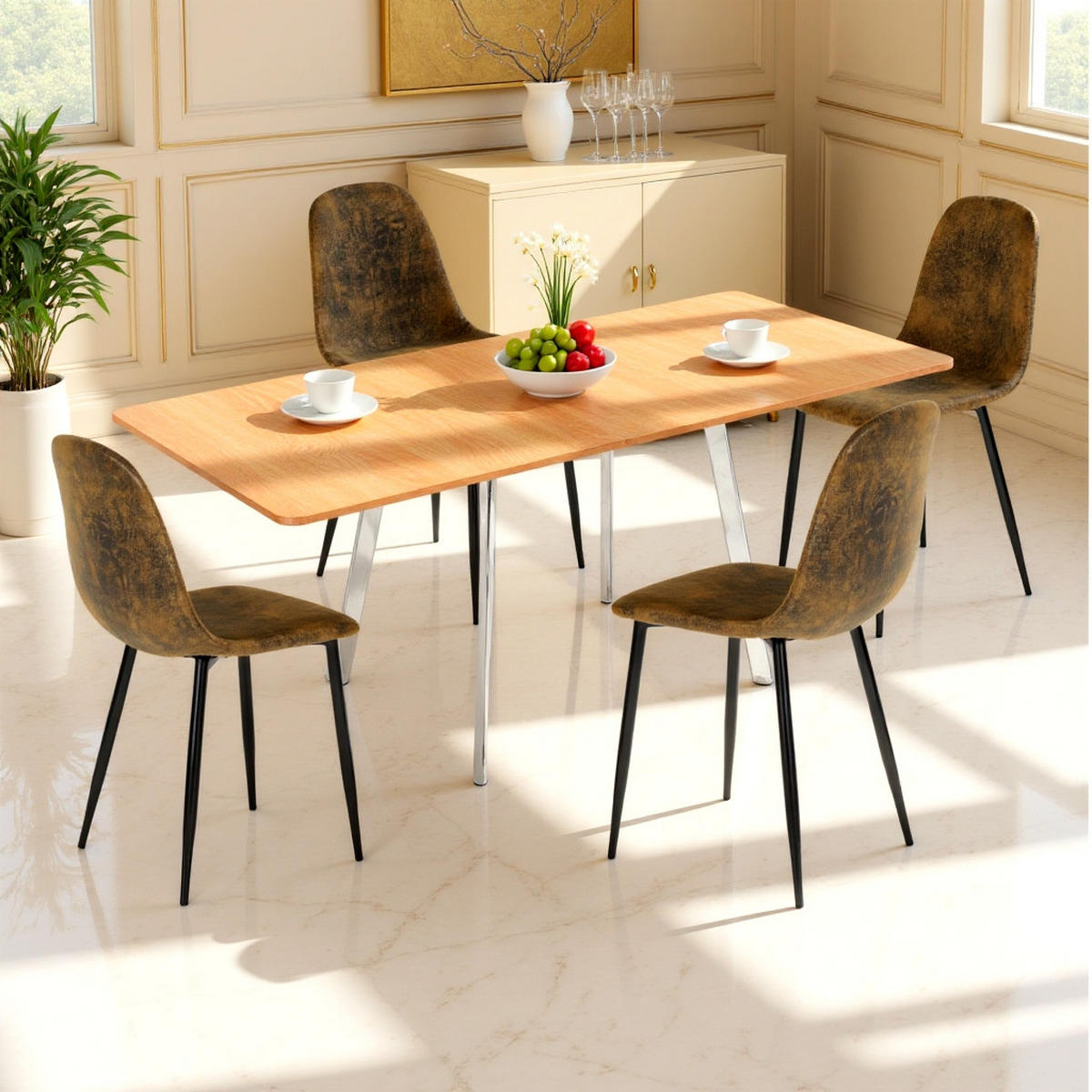 ESSTISCH SET mit ausziehbarem Esstisch und 4 Retro-Esszimmerstühlen - Braun, Holzwerkstoff/Textil (180/75/80cm) - Urban Meuble