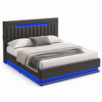 BETT mit LED, Stauraum und Matratze 160x200 cm Leinen Gray - Grau, Metall (160/200cm) - Meubliv