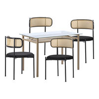 ESSTISCH SET mit Esstisch aus Glas und 4 Rattan stühle - Schwarz, Glas/Textil (110/74/65cm) - Urban Meuble