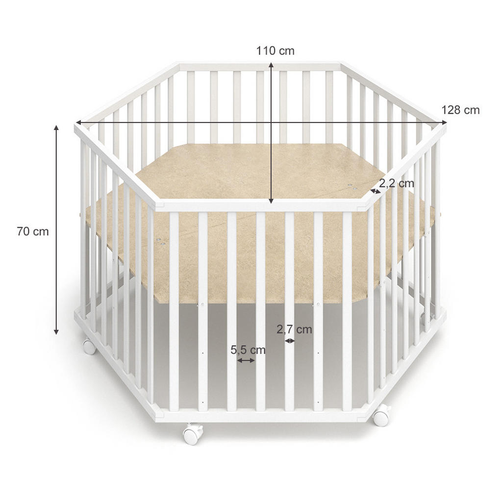 Thumbnail - VitaliSpa Laufgitter, Weiß, Holz, Rechteckig, 128x70x110 cm, Babymöbel, Laufstall Baby