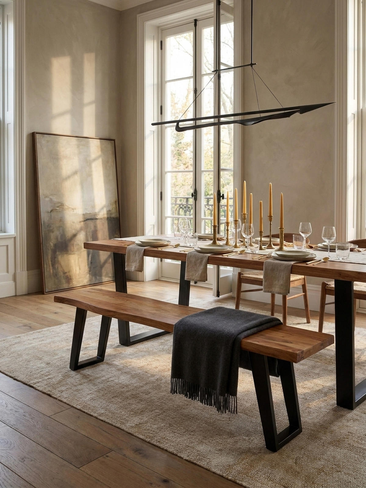 ESSZIMMERBANK Massivholz Metall Baumkante U-Beine, Akazie 180x40x46 cm - Schwarz/Braun, Holz/Metall (180/46/40cm) - KADIMA DESIGN
