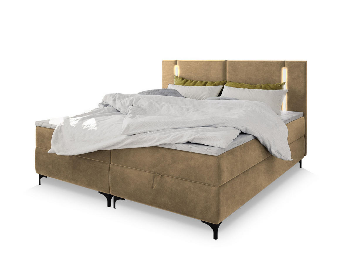 POSTEL BOXSPRING ALBA 160x200 cm, s matrací a úložným prostorem, béžová - béžová, kov/kompozitní dřevo (160/200cm) - MASSENO