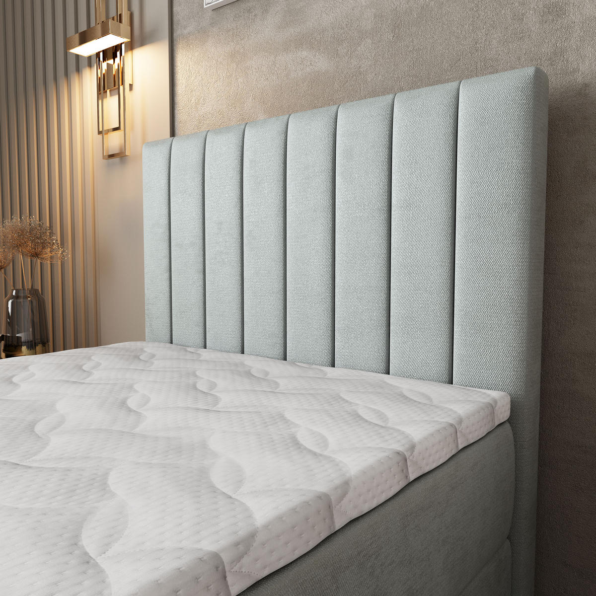 BOXBETT ARION 90 90x200 cm mit Matratze und Topper, H2+H3 - Hellgrau - Hellgrau, Holz (90/200cm) - MASSENO