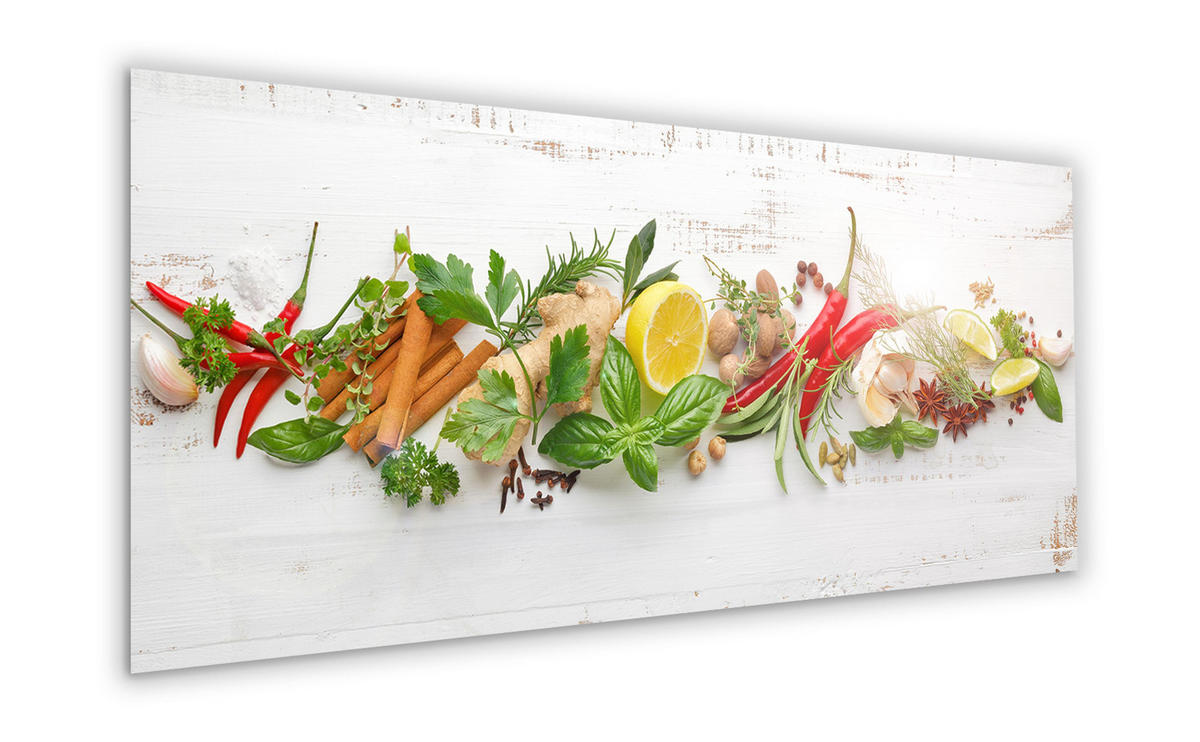 GLASBILD 125x50 cm Bild Küche Kräuter - Multicolor, Glas (125/50cm) - artissimo