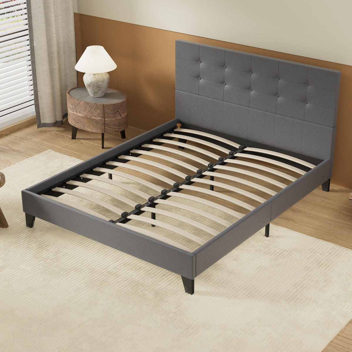 BETT aus grauem Kunstleder 140x200cm - Grau, Naturmaterialien (140/200cm) - November Sleep