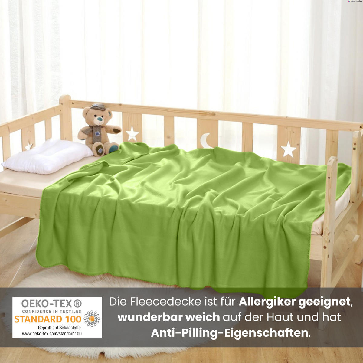 FLEECEDECKE grün 130/160 cm Kettelrand Anti-Pilling - Grün, Textil (130/160cm) - wometo