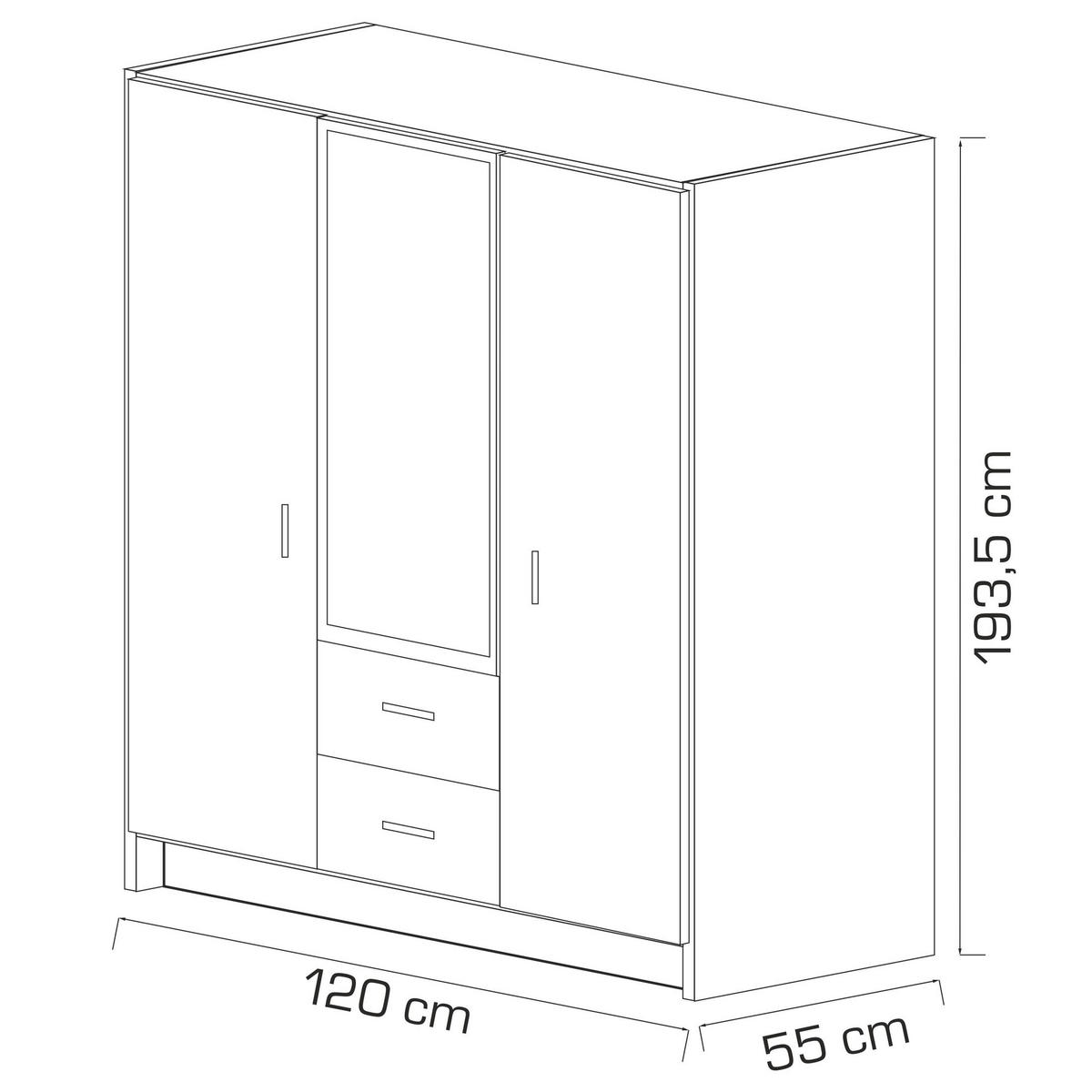 DREHTÜRENSCHRANK PINELLO 120/195/55cm 2-türig mit Spiegel Eiche Artisan - Eiche Artisan, Holzwerkstoff (120/195/55cm) - MASSENO