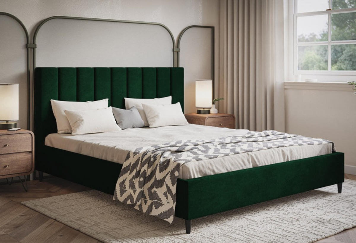 BETT Grün LUXO 2 Gepolstert Auf Holzbeinen 140x200 cm - Schwarz/Grün, Textil (140/200cm) - Sepro Meble