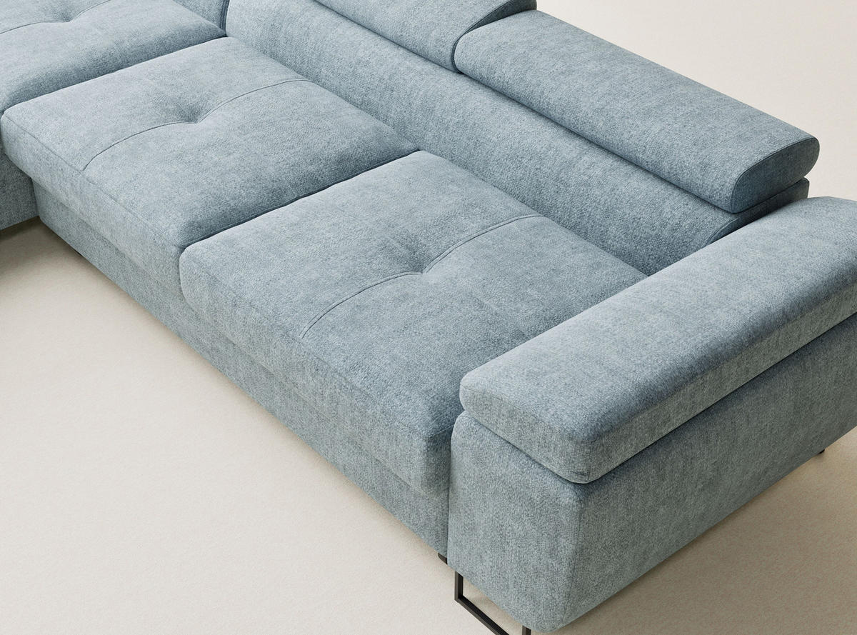 ECKSOFA Concord Hellblau Chenille-Stoff - Links Seite - Schwarz/Hellblau, Holz/Holzwerkstoff (203/277cm) - Maison de Reve