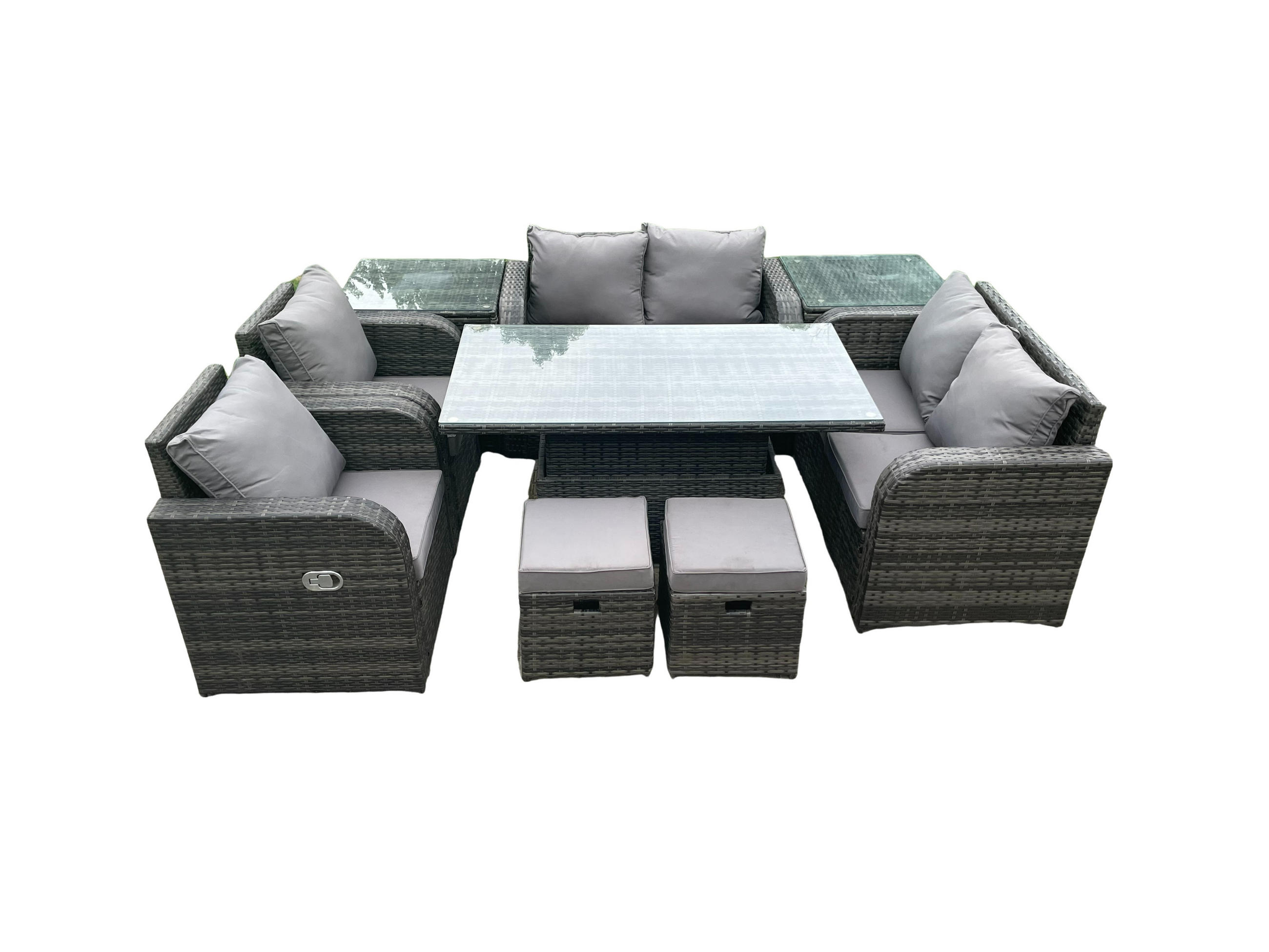 GARTENSOFA SET Polyrattan Dunkelgrau 8-Sitzer - Dunkelgrau/Grau, Metall - Fimous