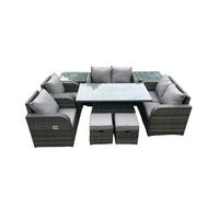 GARTENSOFA SET Polyrattan Dunkelgrau 8-Sitzer - Dunkelgrau/Grau, Metall - Fimous