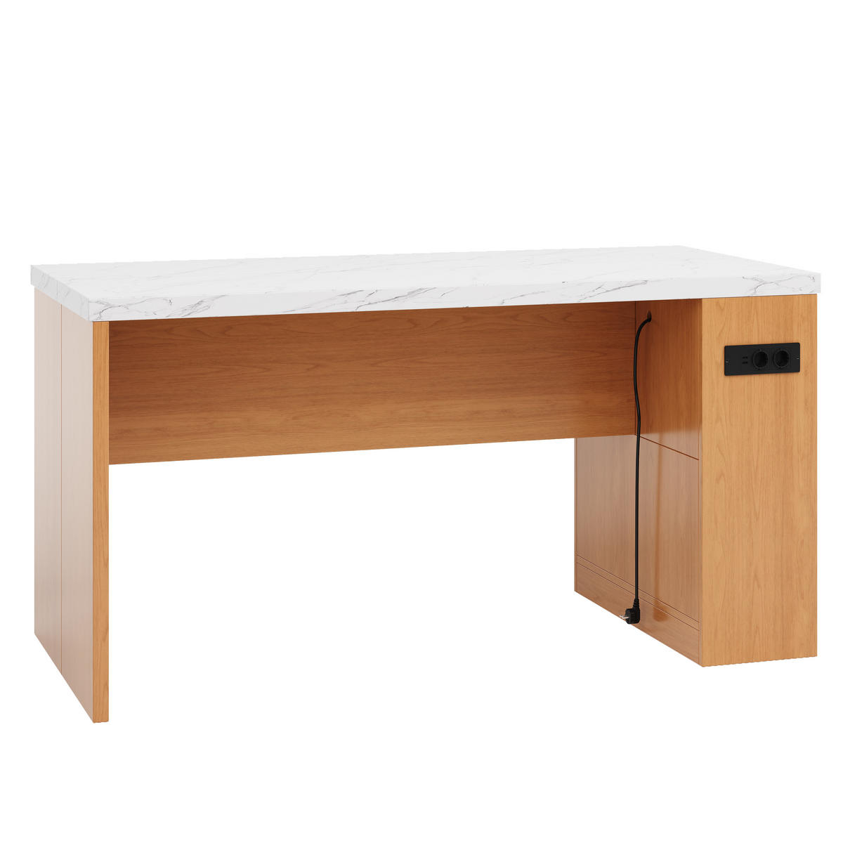 KÜCHENINSEL 90 cm MDF Natur Weiß mit LED-Beleuchtung und USB-Steckdose - Weiß, Holzwerkstoff (80/90/155cm) - Korfee