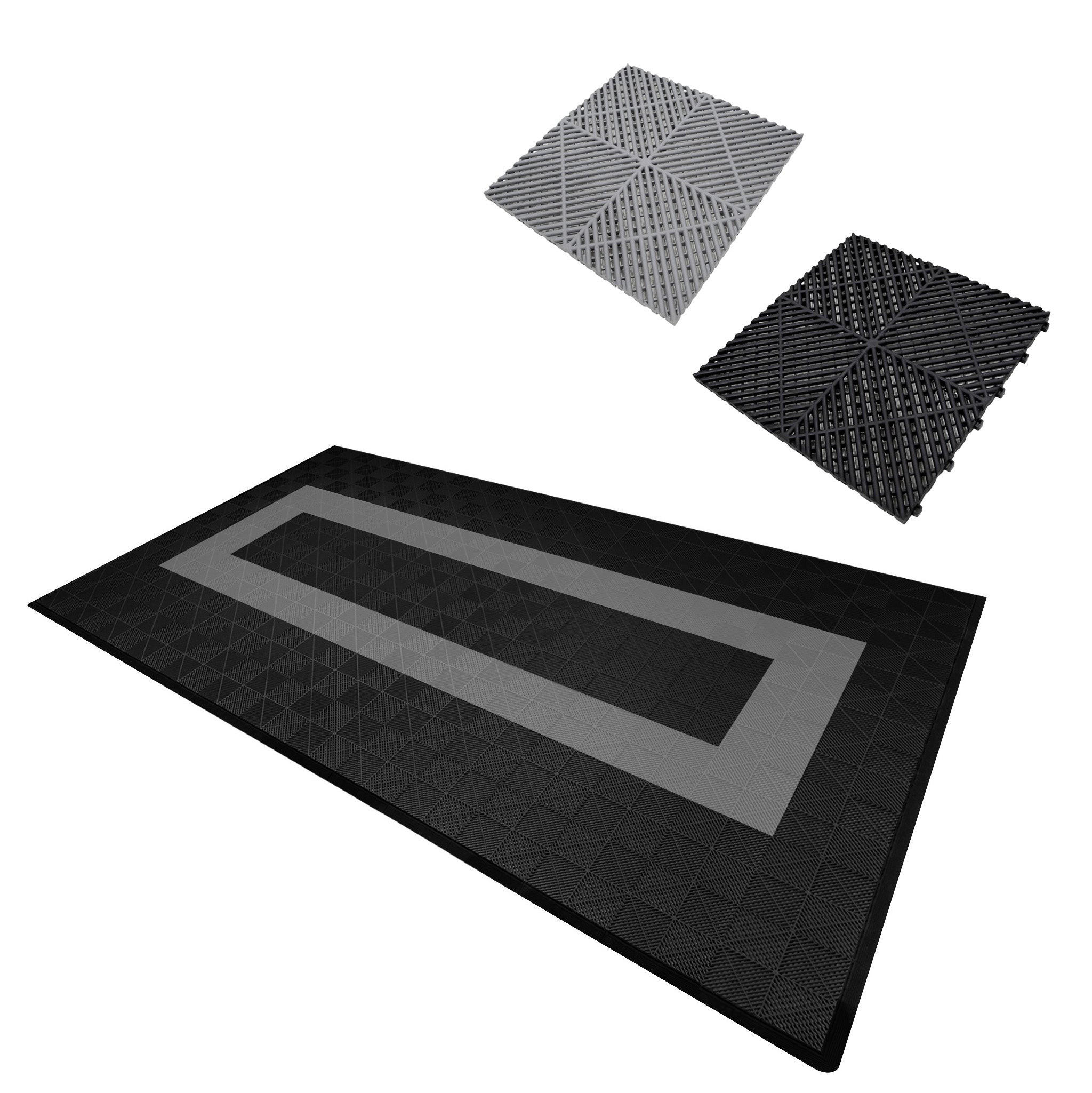 GARAGENBODENFLIESEN Belüftete mit Kanten – 90 Schwarz und 30 Grau - Schwarz, Kunststoff (40/1.8/40cm)