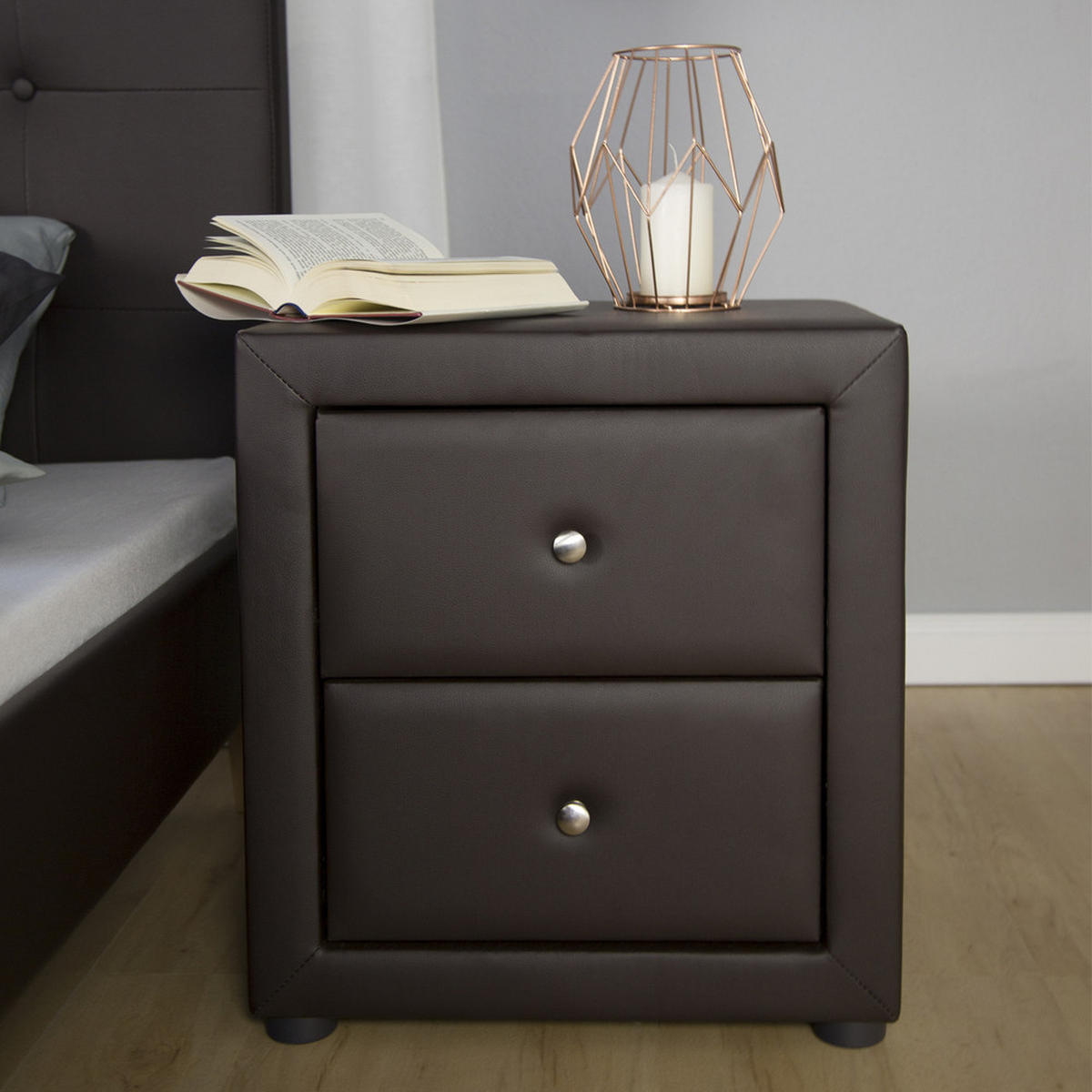 NACHTSCHRANK mit Schubladen in Kunstleder 53/47/41 cm in Braun - Braun, Textil (47/53/41cm) - Homestyle4u