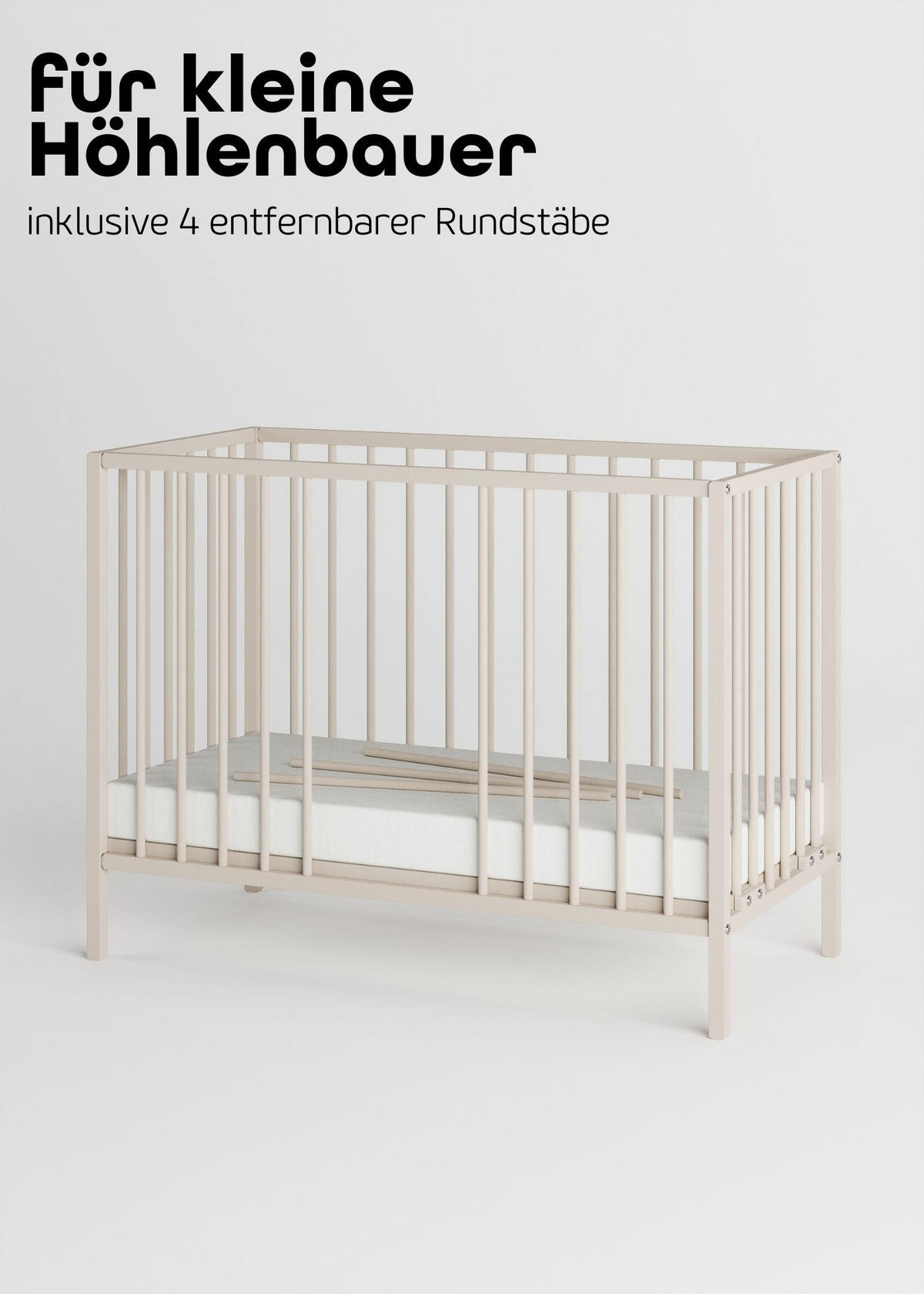 BEISTELLBETT mit Matratze SleepPlus & Umbauseite - sahara dust - Dreamy 4 in 1 Bett - Sandfarben, Holz (120/90/60cm) - Sämann – make a difference.