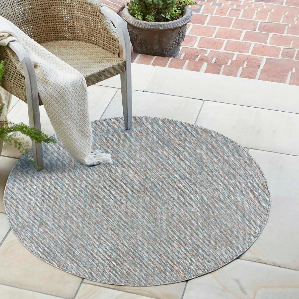 TEPPICH Braun In-Outdoor Einfarbig - Rund, Kurzflor, Modern - Blau Grau - 150 x 150 cm - Blaugrau, Textil (150/150cm) - Mazovia